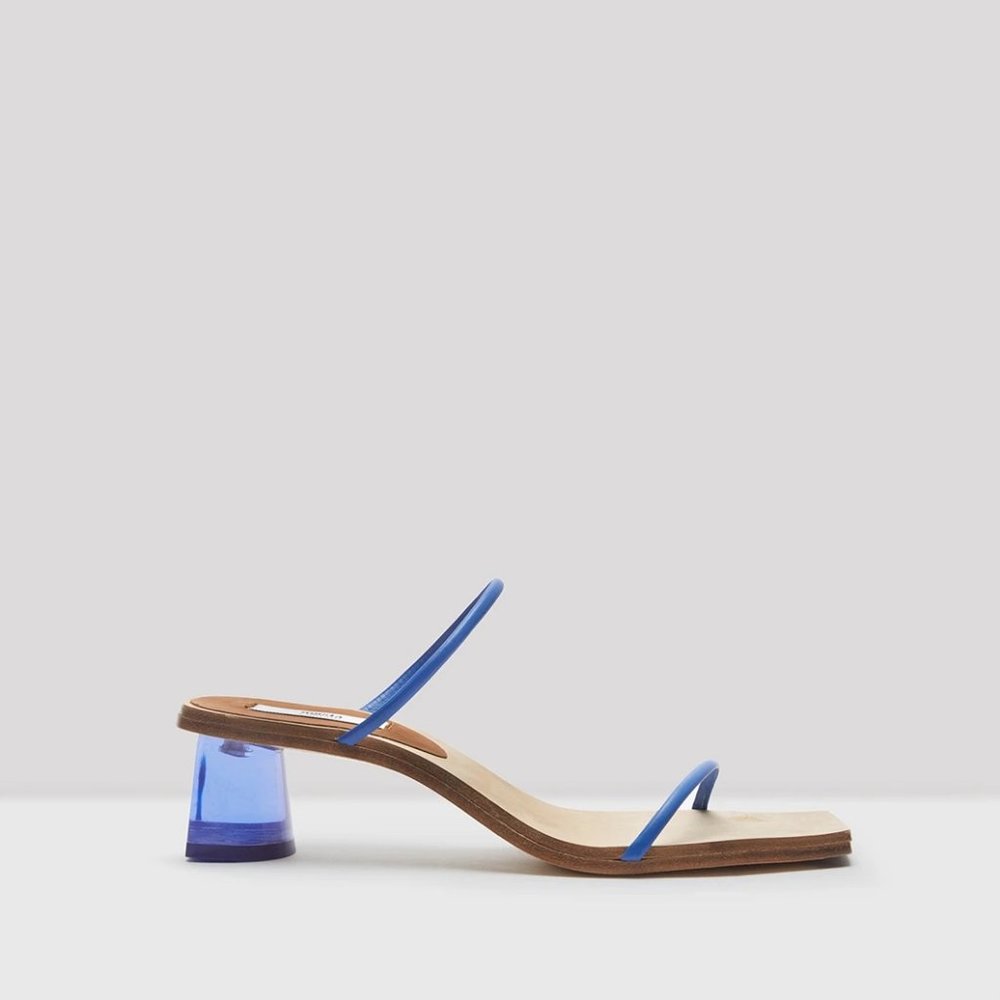Miista Ellie Slides Low Heel Sandals in Ocean Blue, size 38 (US 7.5)